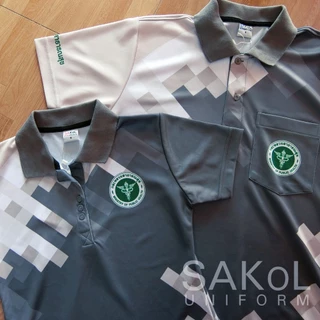 SAKOL เสื้อโปโลพิมพ์ลาย 07 สธ เทา ตราสาธารณสุข โปโลสาสุข เสื้อสีเทา เทา