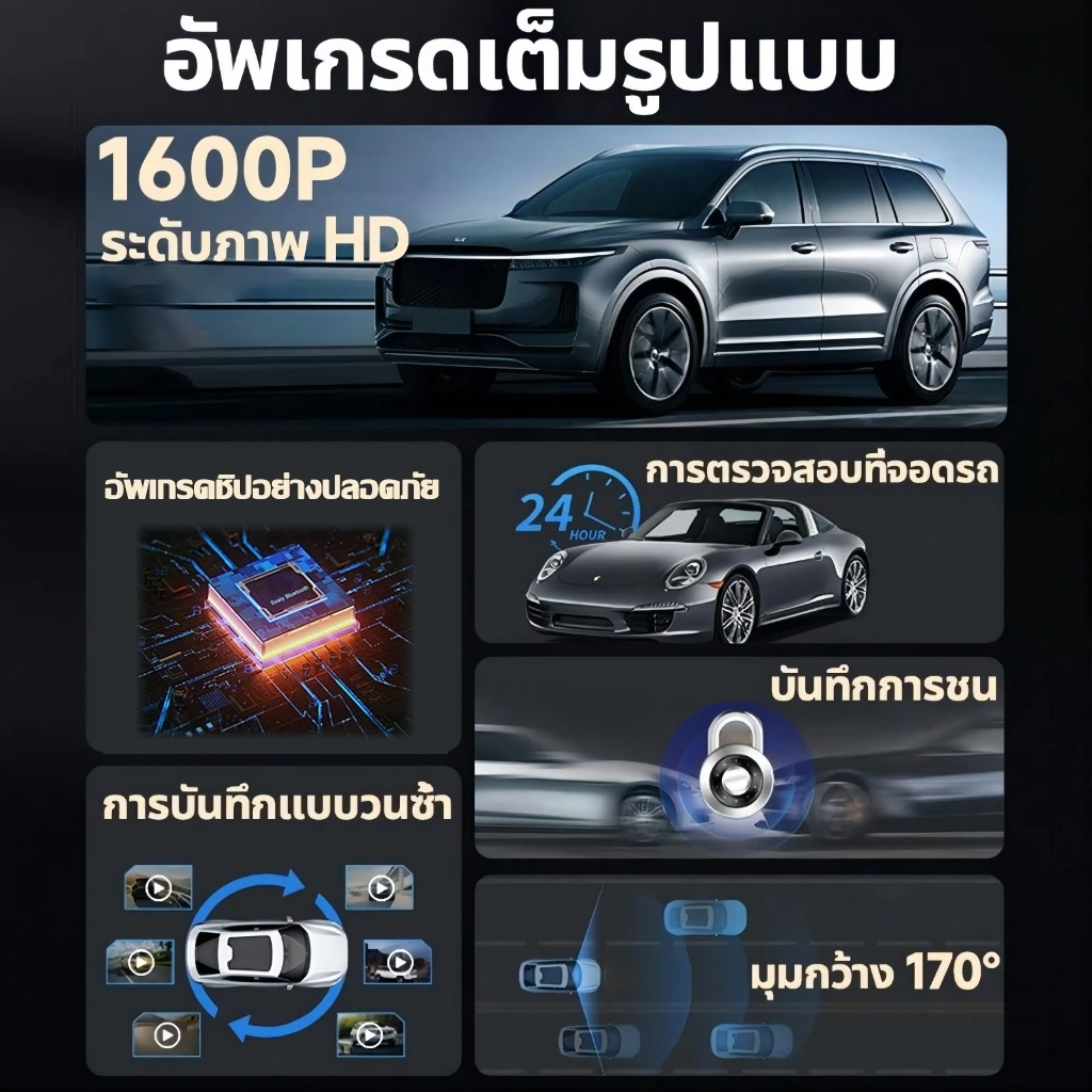 กล้องติดรถยนต์ 3 กล้อง FHD มีเส้นกะระยะถอยหลัง กล้องติดรถ รับประกันสินค้า WIFI Car Camera Dash Cam thumbnail 3