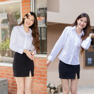 เสื้อนักศึกษาแขนยาวหญิง สีขาวนวล-สีขาวโอโม่ Sz.32-50 ไม่ตีเกร็ด