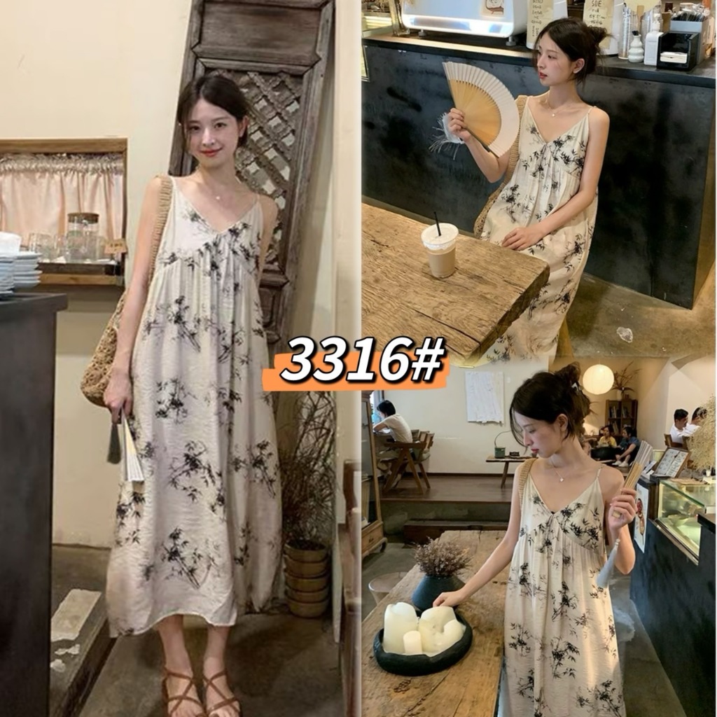 ใหม่/#3316-เดรสกรโปรงผู้หญิง กระโปรงใส่เที่ยงทะเลได้ ผ้าใส่สบายมาก
