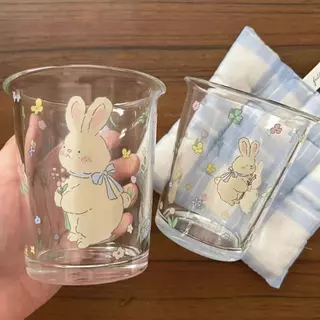 พร้อมส่ง แก้วน่ารัก 400ml ลายการ์ตูน กระต่าย สไตล์เกาหลี วัสดุแก้ว แก้วกาแฟ หนาพิเศษ