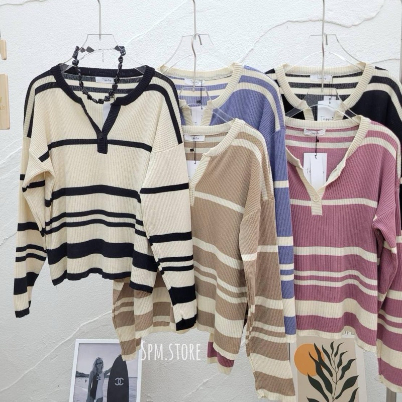 VAVAเสื้อไหมพรมร่องแขนยาวริ้ว TP07