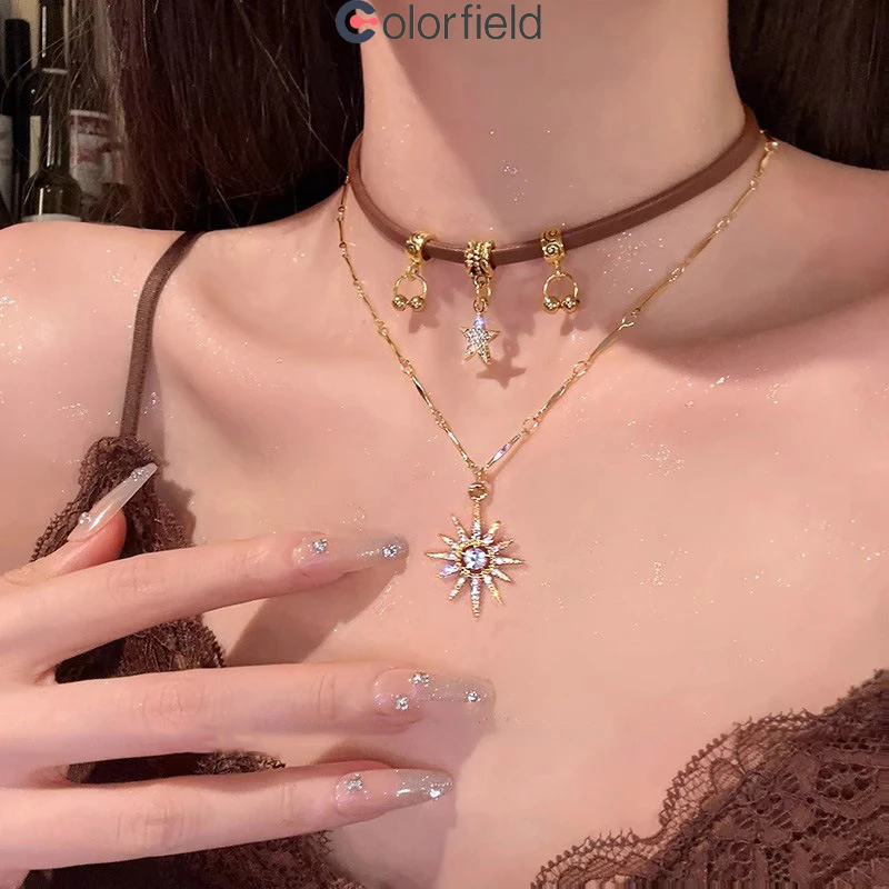 Colorfield เครื่องประดับ สร้อยคออัลลอย จี้รูปดวงอาทิตย์ ดาว ประดับเพชรเทียม หวาน หรูหรา แฟชั่นสําหรับผู้หญิง-ส่งเร็ว🚚