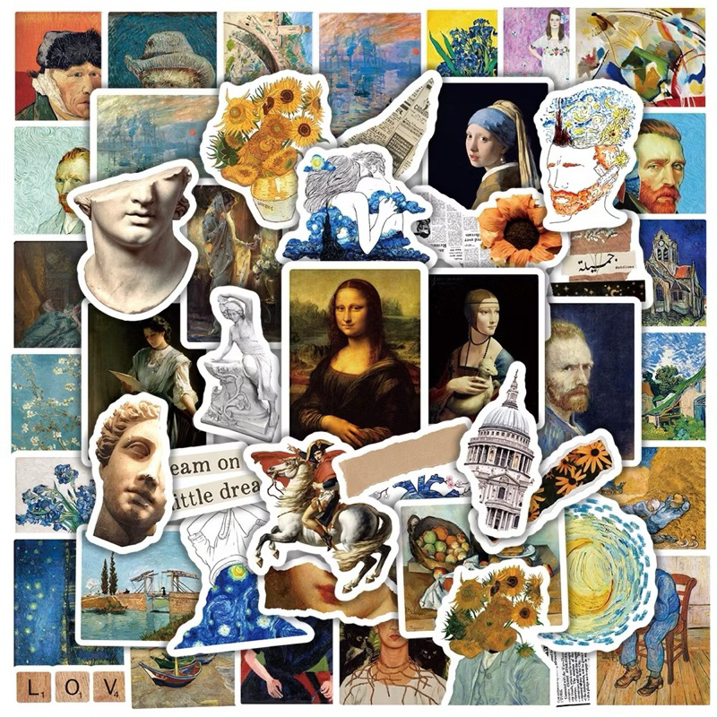 สติ๊กเกอร์ รูปภาพ 66 Van Gogh 50 ชิ้น แวนโก๊ะ ดาวินชี Mona Lisa ตกแต่ง บ้าน Da Vinci  สมุด หนังสือ ร