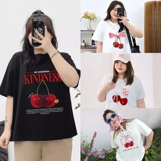 TeddyTee ขายดี🔥เสื้อยืด สาวอวบ oversize ผ้าคอตตอน🎀สำหรับสาวอวบ พรางหุ่น ผ้าฝ้ายนุ่มมาก ไซส์ใหญ่ ลายเชอร์รี่ “KINDNESS”