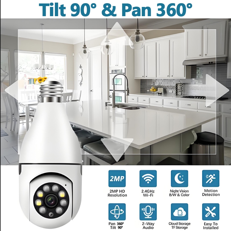 กล้องวงจรปิด CCTVความละเอียดสูง360°อินฟราเรด กล้องรักษาความปลอดภัย Wifi กล้อง IP ระยะไกล กล้องหลอดไฟ