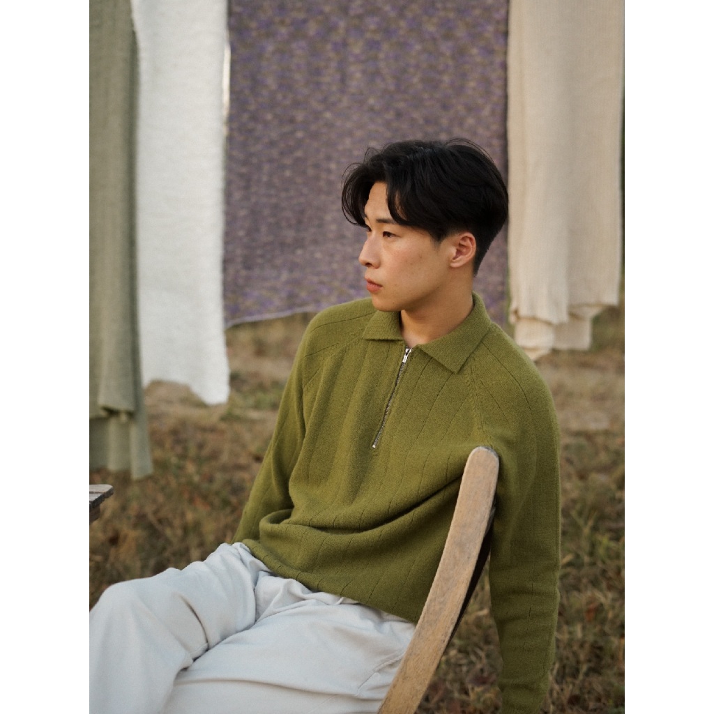 knitCircle - TIMOTHEE Long sleeve Knit zipper Polo (2 สี) Men's collection เสื้อโปโลไหมพรมแขนยาว ซิปคอ ทรงพอดีตัว