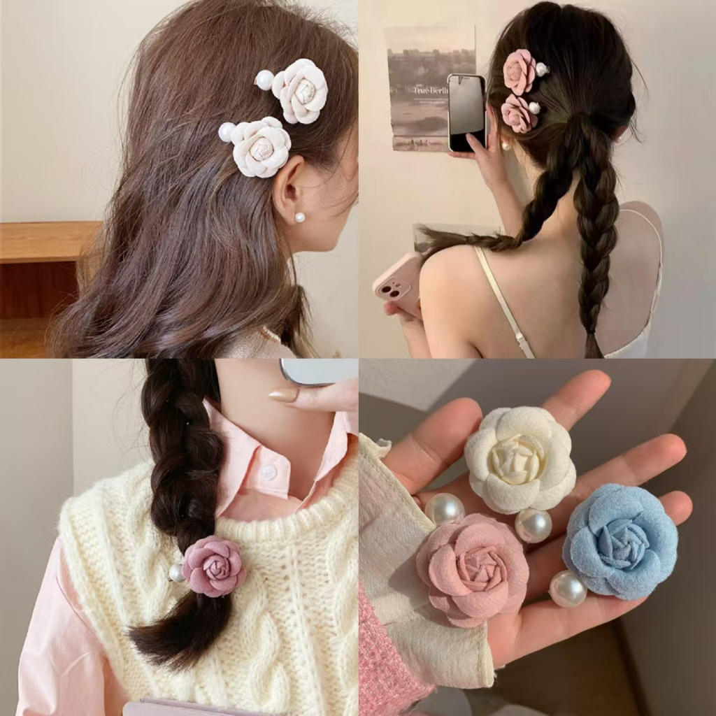Rubuyou กิ๊บติดผม รูปดอกคามิเลีย สีขาว หรูหรา สไตล์เกาหลี วินเทจ เครื่องประดับ สําหรับผู้หญิง หวาน หน้าม้าคลิป