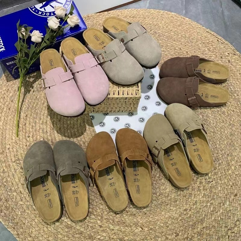 ✨BIRKENSTOCK💞（Grey brown）（Sand color）（khaki）รองเท้า Boken รองเท้าหนังวัวหนังนิ่มหนังศีรษะรองเท้าแตะ Unisex รุ่นแคบ