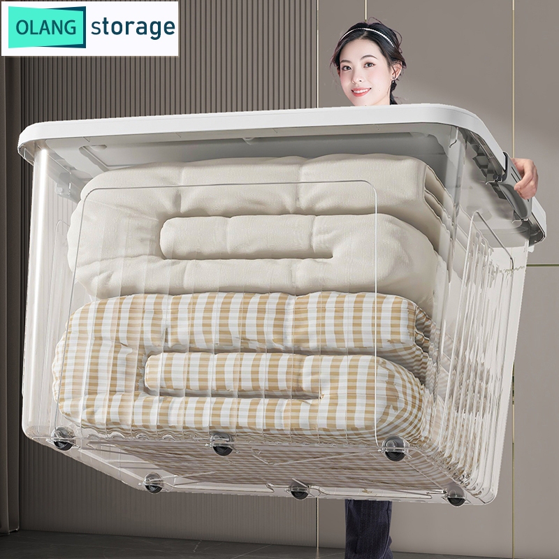 Oy กล่องเก็บของ กล่องใส่เสื้อผ้า กล่องพลาสติก โปร่งใส 410L มีล้อ สีโปร่งใส ใช้เก็บของ เก็บเสื้อผ้า  แบบอเนกประสงค์