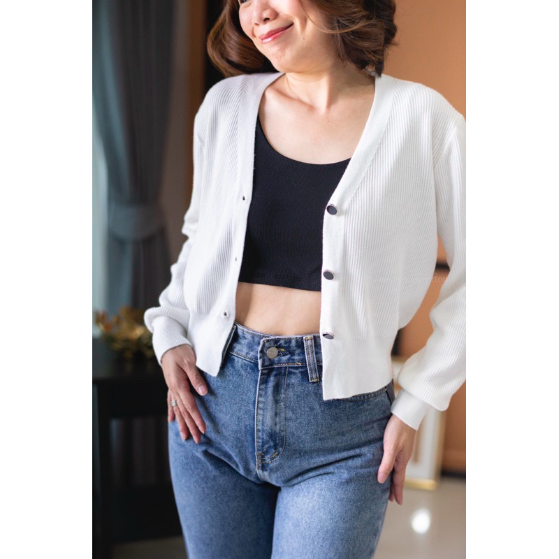 ms.cloudycotton - Mine Cardigan เสื้อคลุมทรงครอป ผ้ามอร่อง เนื้อนุ่ม ทอแน่น