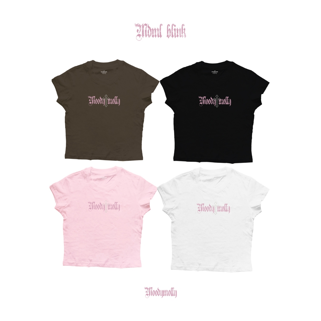 (Moodymolly) เสื้อ Babytee รุ่น MDML Blink สกรีนเพชร สีขาวผ้าไม่บาง