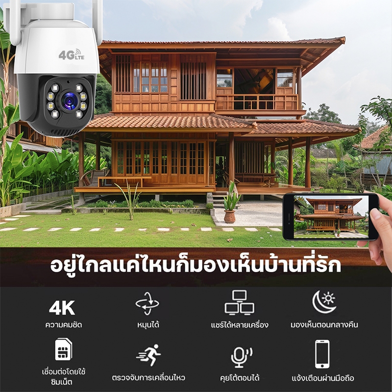 HOME-MALL V380 X8 กล้องวงจรปิด sim 4g ความชัด4K แจ้งเดือนโทรศัพท์มือถือ กล้องวงจรปิดแบบ4g sim