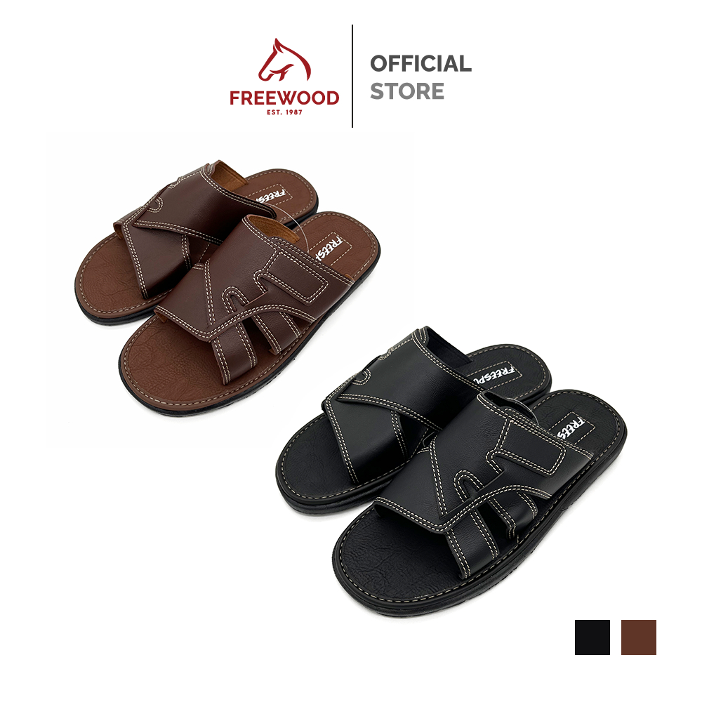 FREEWOOD SANDALS รองเท้าแตะแบบสวม รุ่น 33-240  สีดำ / น้ำตาล (BLACK / BROWN)