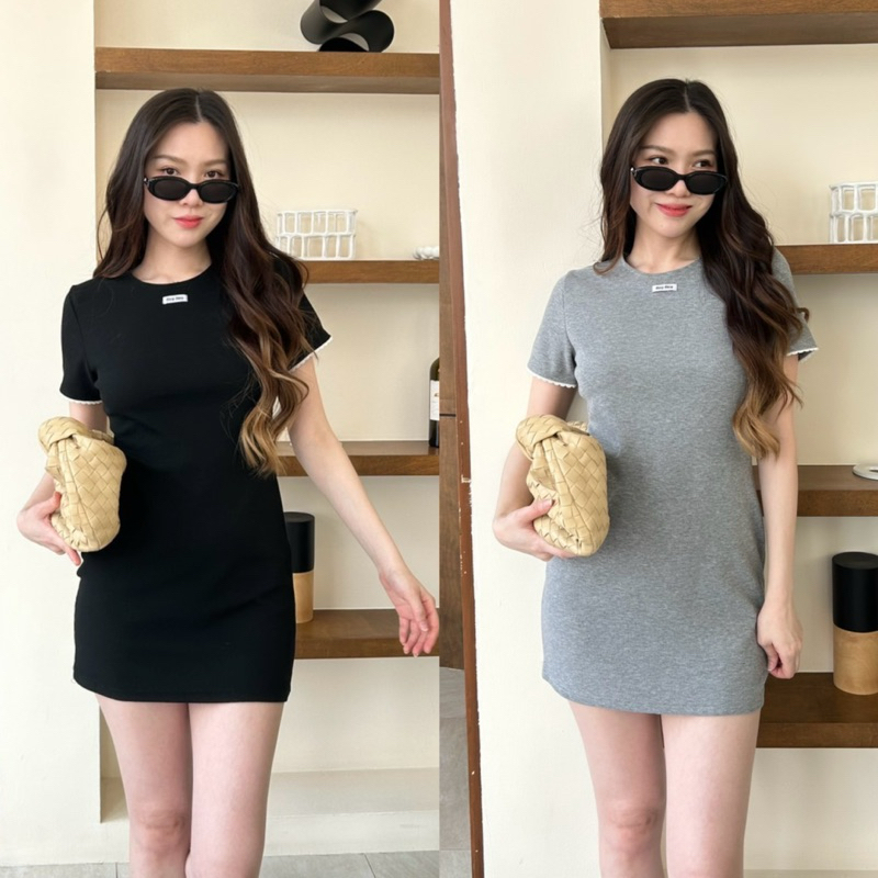 tshopofficial เดรสมินิคอกลมผ้า Rib คอตตอน