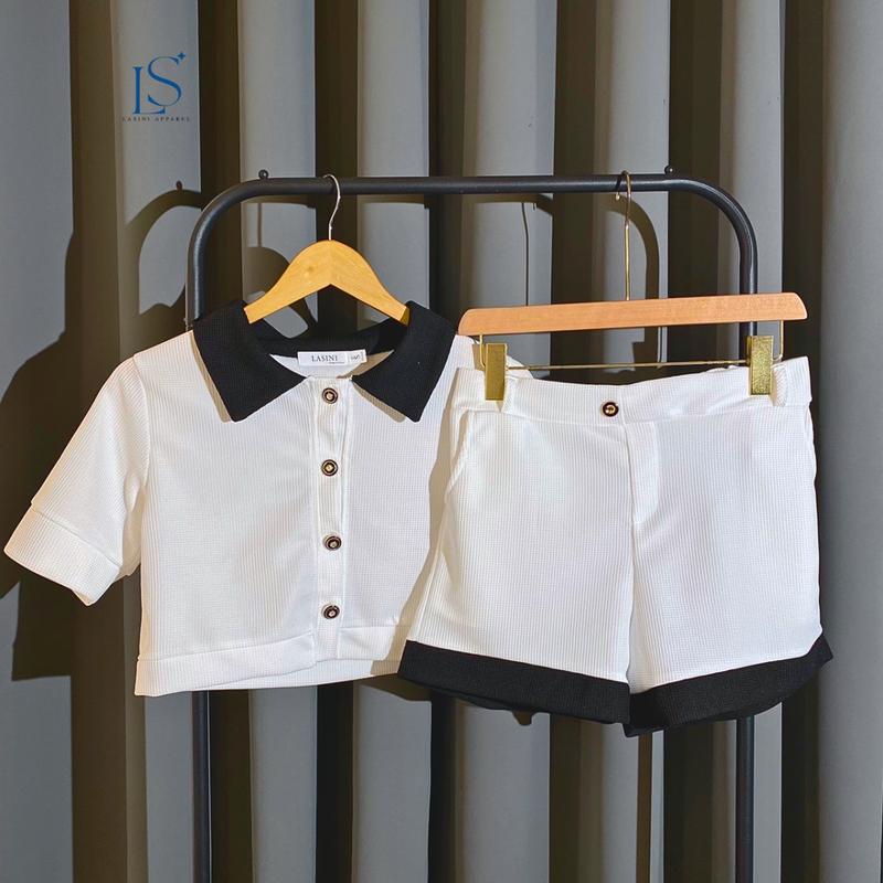 ชุดเซ็ทแฟชั่นผู้หญิง LASINI 803 S-3XL สีขาว สีดำ และสีชมพู