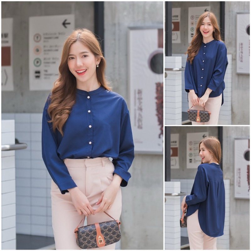เสื้อคอจีน แต่กระดุม หน้าสั้น หลังยาว ทรงหลวม #ไซส์ใหญ่ #L154SHOP_745