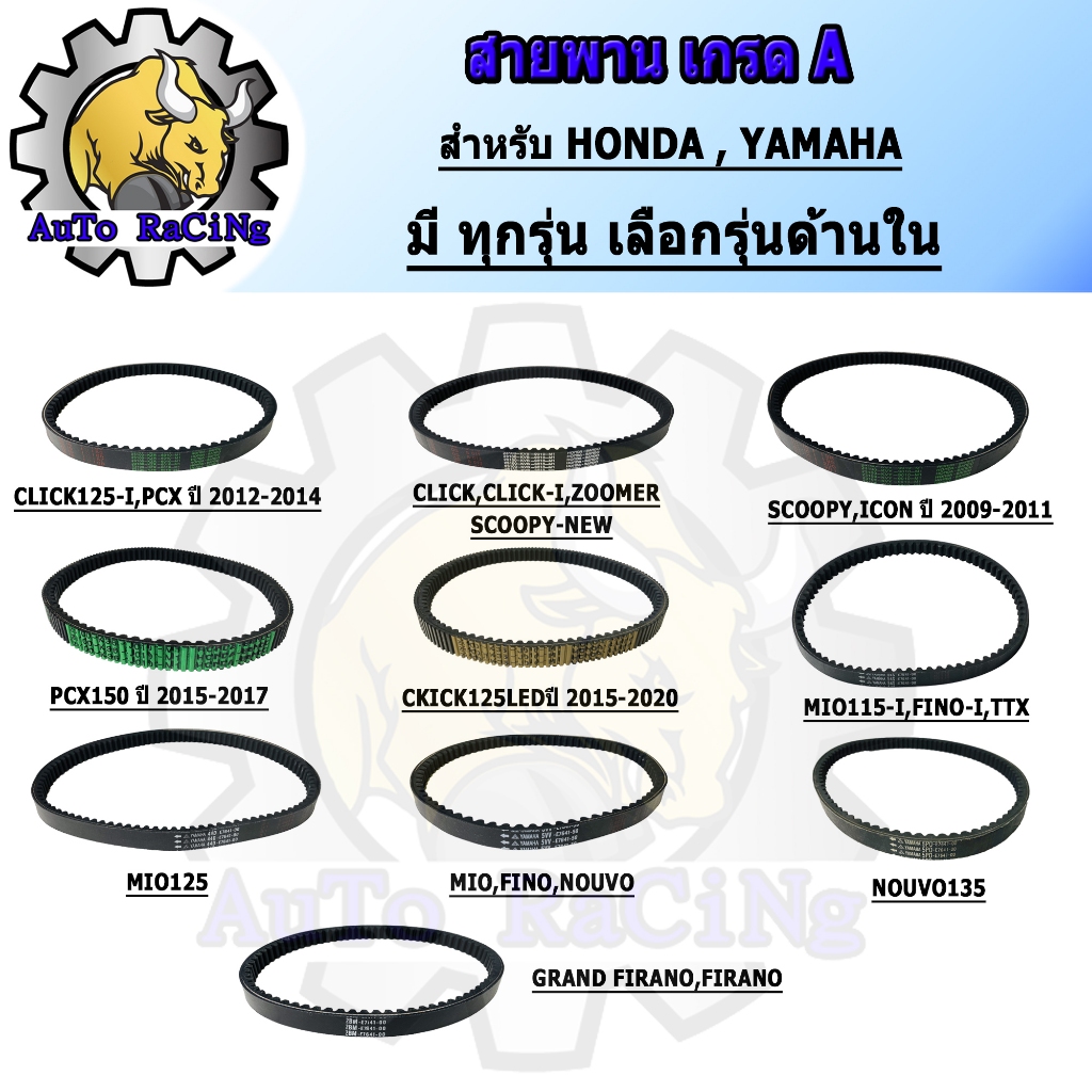 สายพาน MIO,FINO,NOUVO,CLICK,CLICK-I,SCOOPY-i NEW,ZOOMER-X,MIO115-I,TTX,FIRANO,MIO125,PCX150 มีทุกรุ่น เลือกรุ่นใต้รูปภาพ