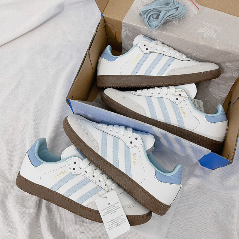 ✅(ของแท้พร้อมส่ง)✅ 🍒ของแท้ 100 %🎉 adidas originals Samba OG B75806 ID2055 สีขาว - ฟ้า