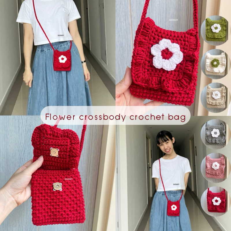 BAINARY | กระเป๋าสะพาย crossbody ไหมพรม ถักโครเชต์ ลายดอกไม้