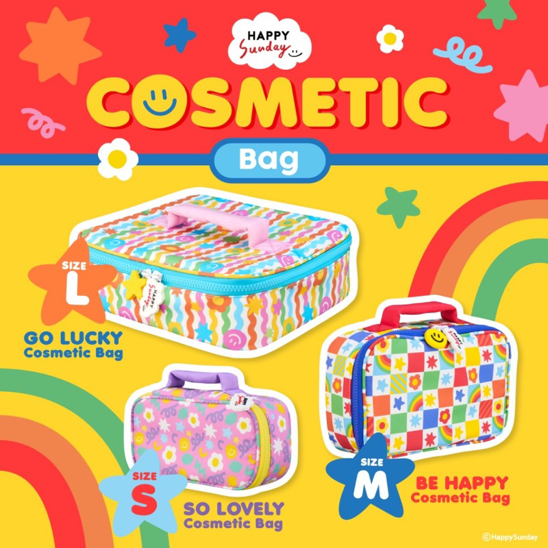 Happy Sunday 🌈 Cosmetic Bag!! กระเป๋าเครื่องสำอาง สุดน่ารัก มี 3 ไซส์