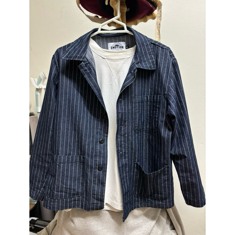 มือสอง. ป้าย EMOTION แท้. Jacket Demin Stripes (ตำหนิ)