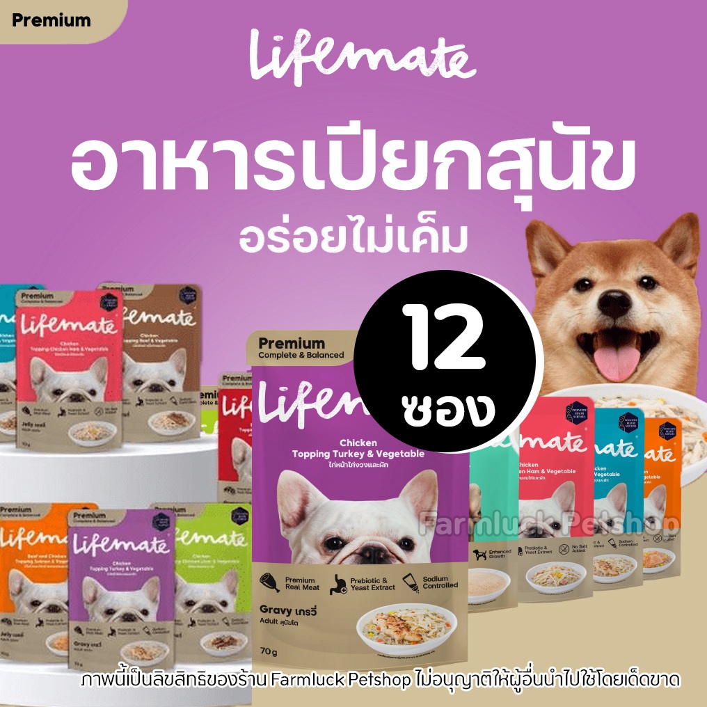 [12 ซอง] Lifemate อาหารเปียกสุนัข  Dog Wet Food สารอาหารครบถ้วน อร่อยไม่เค็มคุมโซเดียมบำรุงขน