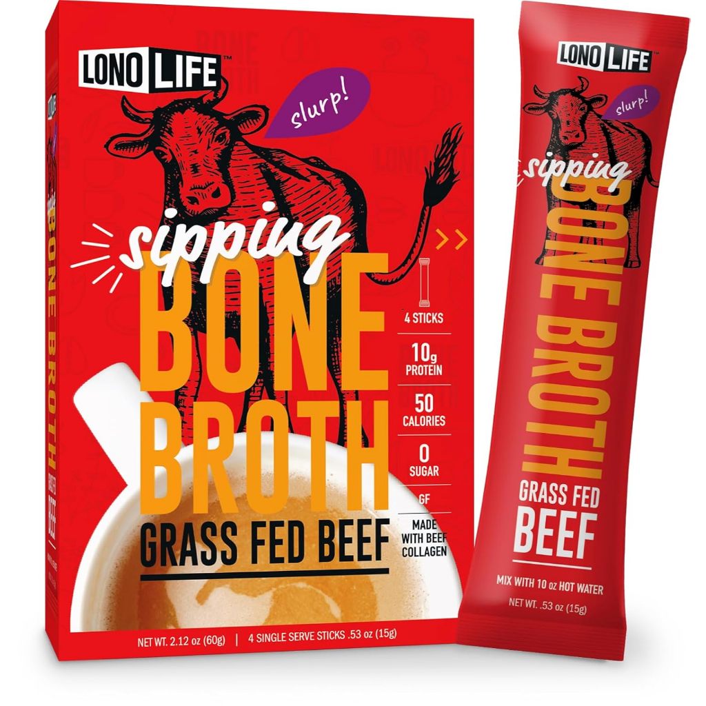 Lonolife , Grass Fed Beef Bone Broth , 4 Single Serve Stick น้ำซุปกระดูกวัว ที่เลี้ยงด้วยหญ้า Collagen-Rich,Keto & Paleo