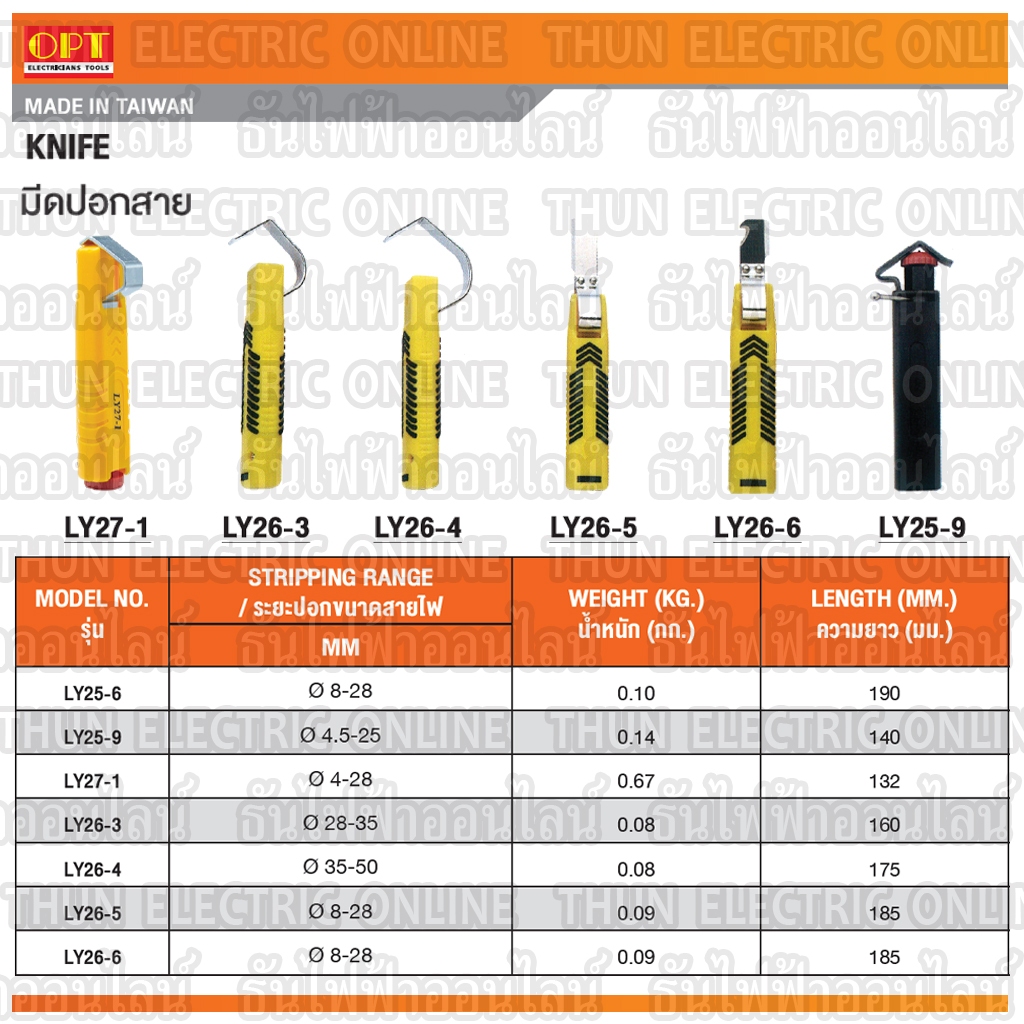 OPT LY27-1 มีดปลอกสายไฟ 4-28 MM. ที่ปลอกสายไฟ ปลอกสายไฟ ปลอกสาย มีดไฟฟ้า มีดปลอกสาย Knife Hand Tools โอพีที ธันไฟฟ้า ราคา ถูกที่สุด ดีลบีเคเค แกลเลอรีภาพที่ 6