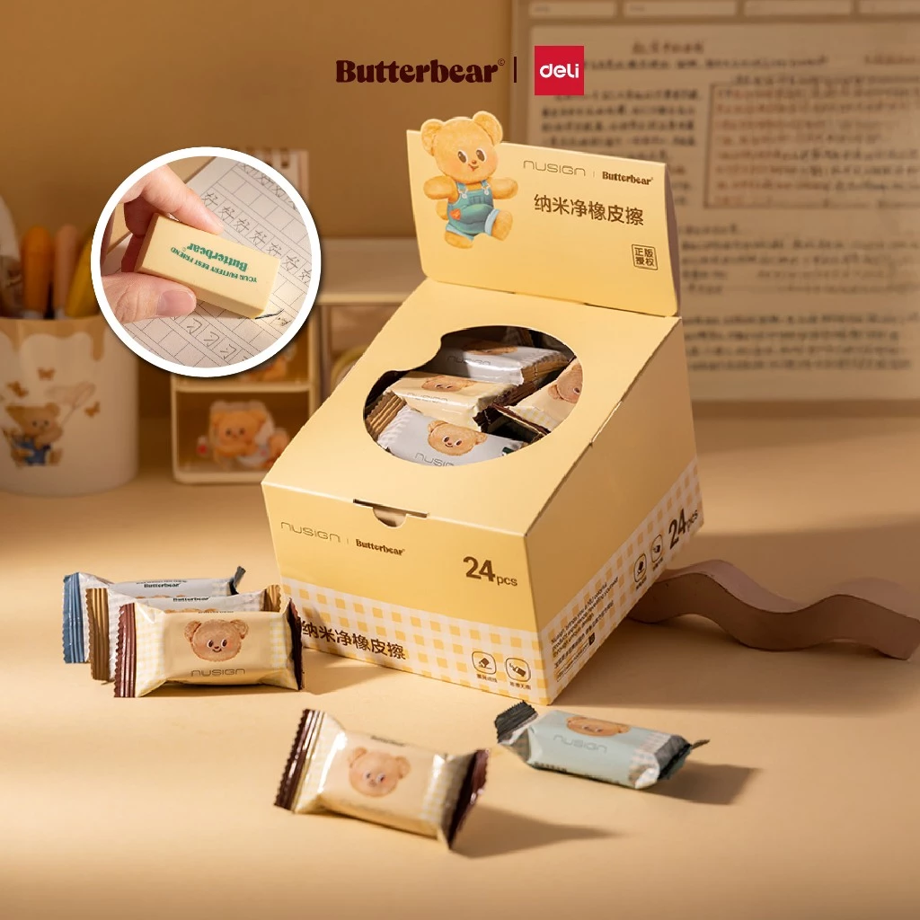 (ฺButterBear X Deli) ยางลบ ยางลบแซนวิช ยางลบนาโน ยางลบลายน้องหมีเนย บัตเตอร์แบร์ (คละสี 1ชิ้น)