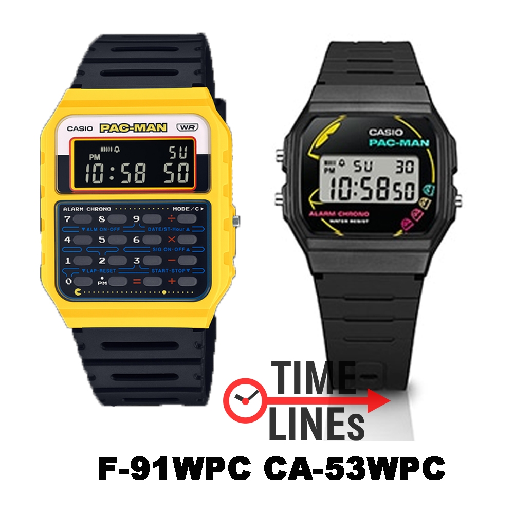 !!ประกัน1ปีและกล่อง CMG!! CASIO รุ่น CA-53WPC-1B F-91WPC-1A นาฬิกาข้อมือ limited PAC-MAN CA-53 F-91 