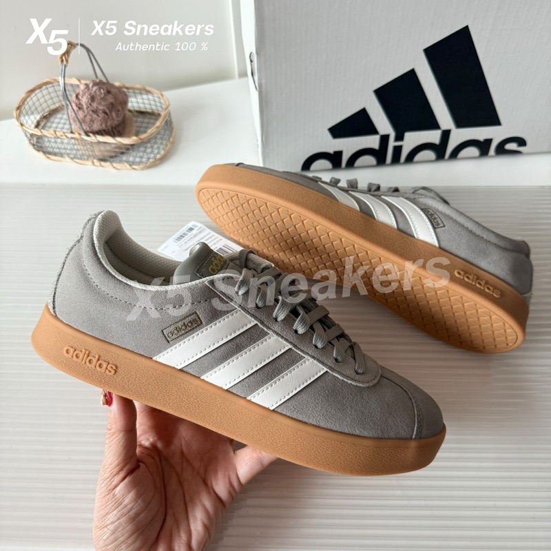 adidas ของแท้ 100% VL Court Classic สีเทาเบจ