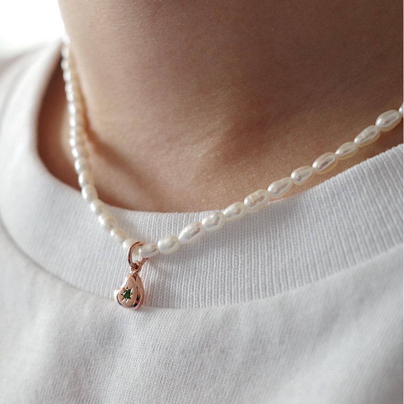 Itti bitti สร้อยคอมุกแท้ พลอยแท้ตามเดือนเกิด Baby pearl & Heart Birthstone