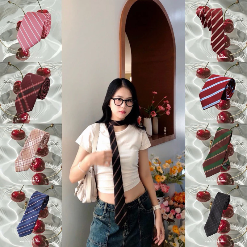 NECKTIE NUTTHA -🎀พร้อมส่ง 🐰 เนคไทลายทาง/ลายสก็อต necktie (แบบผูกเอง/พันคอ) กทม.มีบริการส่งด่วน