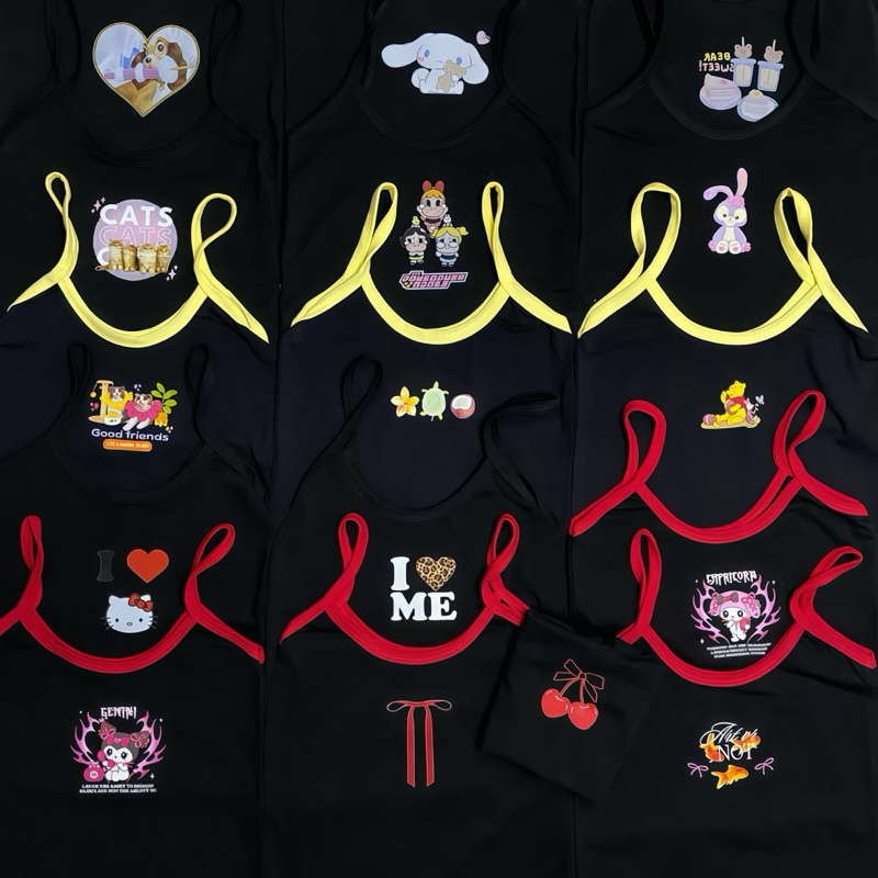 🛒พร้อมส่ง! เสื้อสายเดี่ยว [ คละลาย/คละสี ] สกรีนลาย น่ารักมากก 🍰🍒