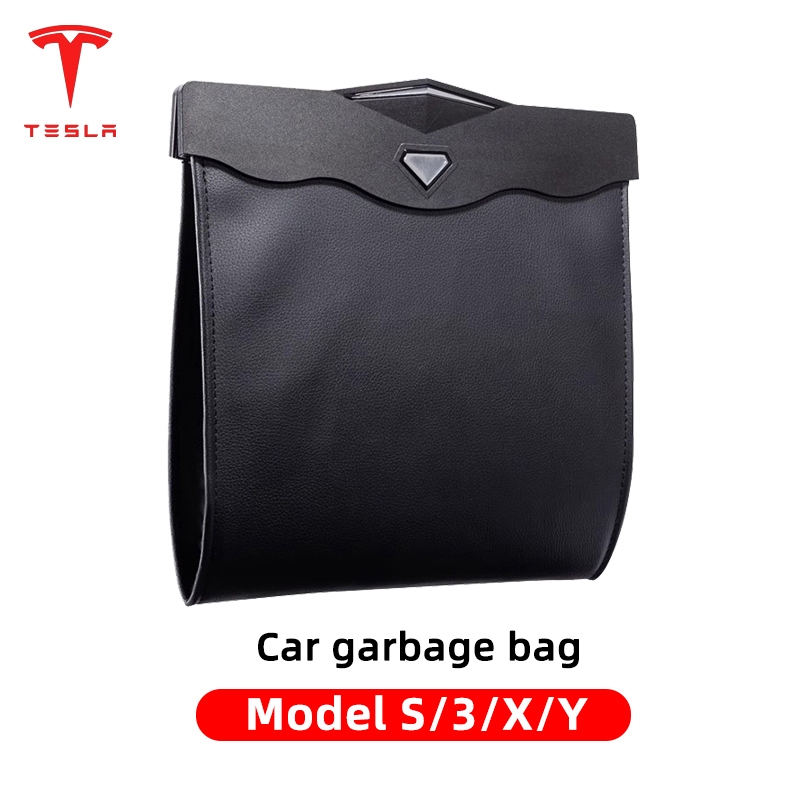 🚚จัดส่งจากไทย🚚ถุงขยะรถยนต์ พร้อมไฟ LED สำหรับ Tesla Model S 3 X Y กระเป๋าเก็บของหนังกันน้ำ ระบบแม่เหล็กเปิด-ปิดสะดวก