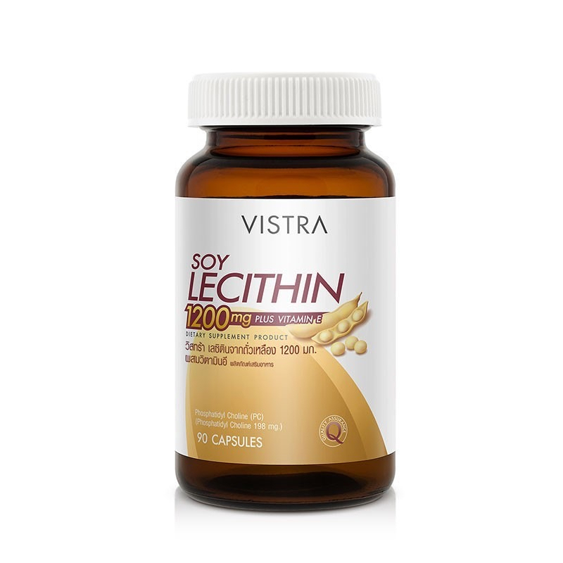Vistra soy lecithin 1200 mg plus vitamin E 90 เม็ด วิสทร้า ผลิตภัณฑ์เสริมอาหาร เลซิตินจากถั่วเหลือง 1200 มก.