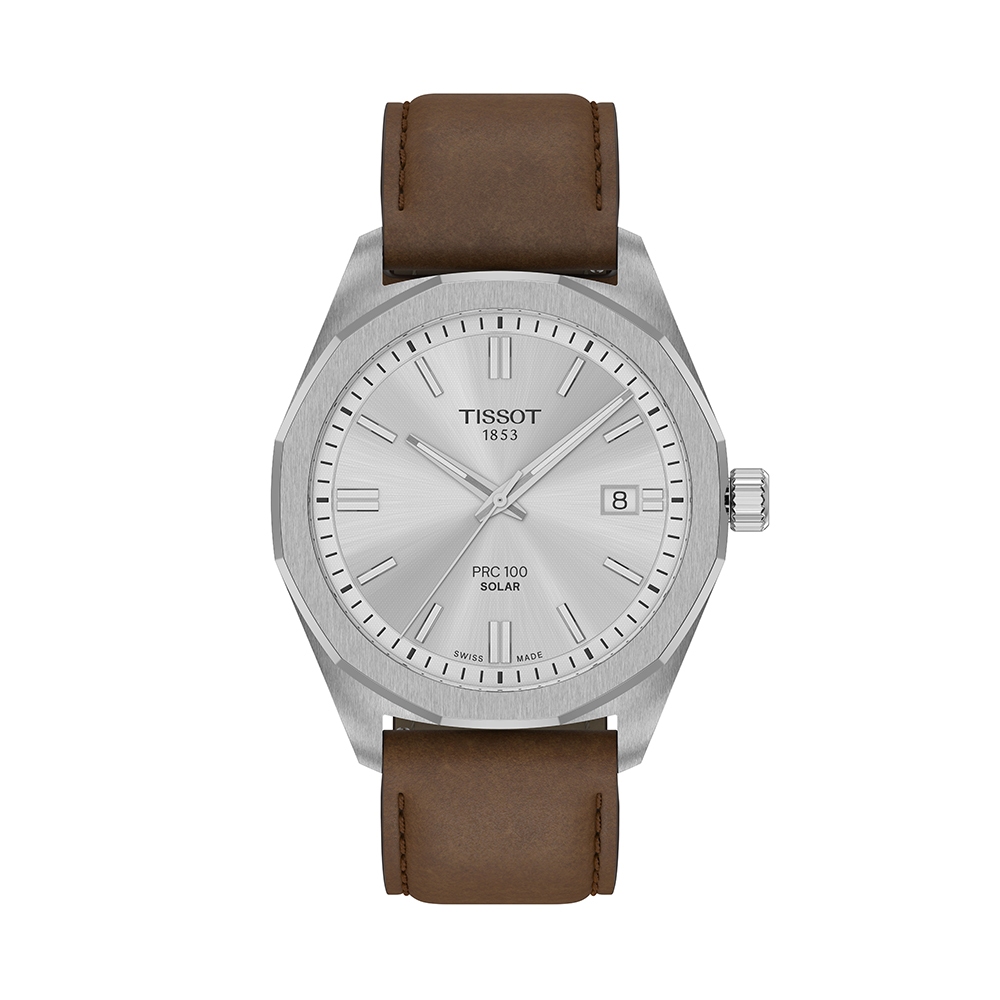 Tissot PRC 100 Solar Quartz 39 mm. ทิสโซต์ พีอาร์ซี 100 โซลาร์ ควอตซ์  สีเงิน น้ำตาล T1514221603100 