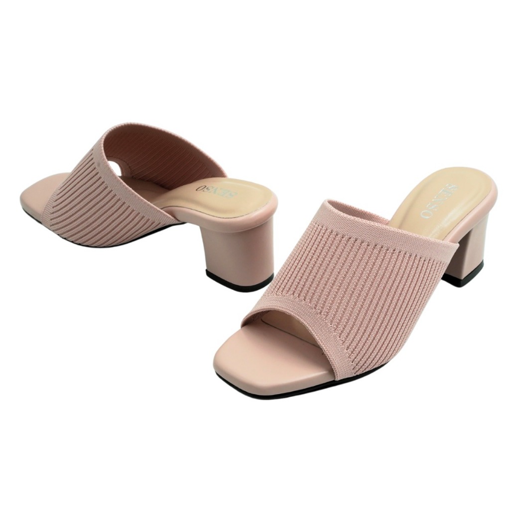 SENSO รองเท้าส้นPUแแบบสวมหน้าผ้ายืด ซับผ้า (PU HEEL) J58046