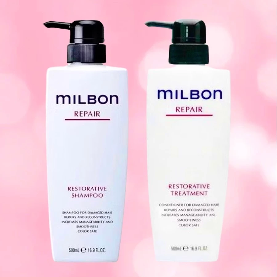 MILBON RESTORATIVE REPAIR 500 ML.แชมพู+ทรีทเม้น สำหรับผมแห้งเสีย ซ่อมแซมผมเสียได้อย่างล้ำลึก