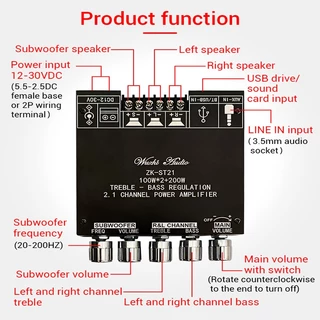 New แอมป์จิ๋ว ZK-ST21 แท้ TPA3221 100W*2+200W DC 12-30v รองรับ ปรีไมค์ zk amp แอมป์จิ๋วขับซับ zk3002 zk1602
