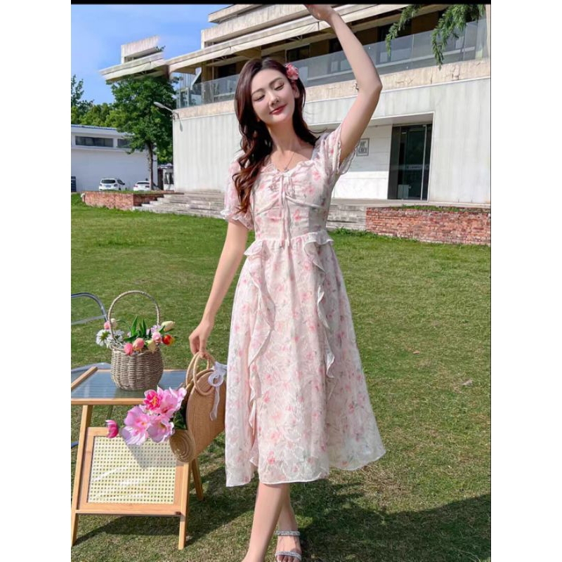 เดรสยาวลานดอก ทรงเจาหญิงนำ เข้าสไตล์เกาหลี