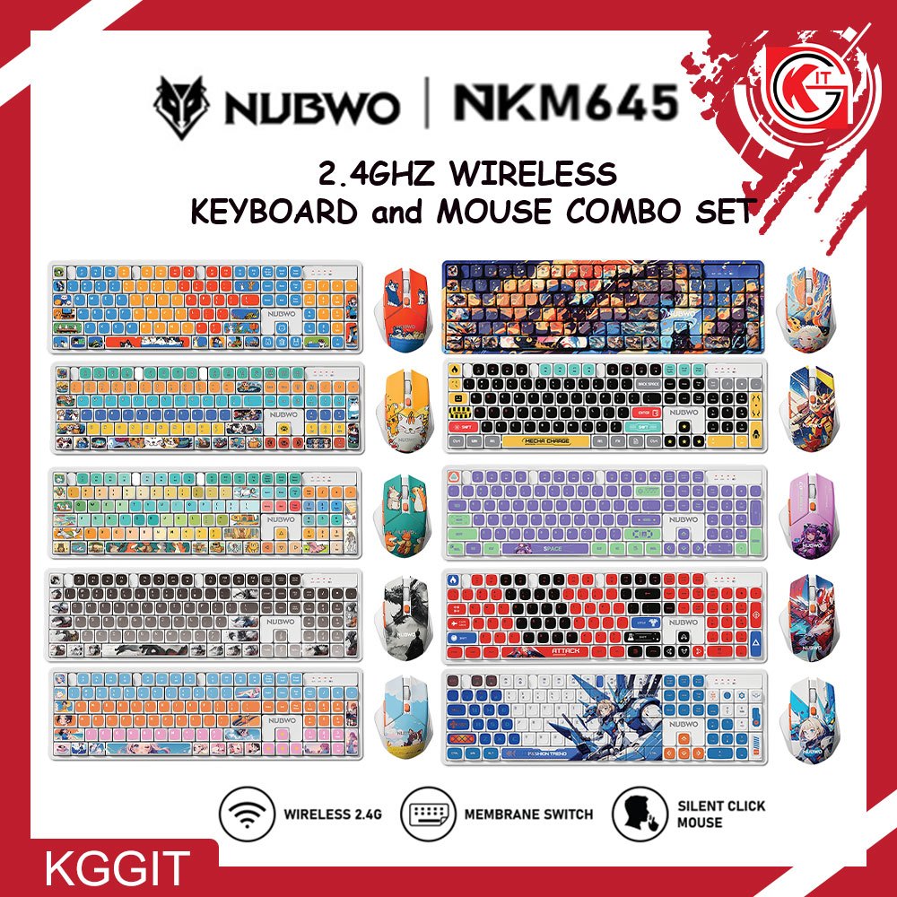 Nubwo NKM-645 ชุดเมาส์คีย์บอร์ดไร้สาย ปุ่มนิ่ม เสียงเบา Keyboard+Mouse Wireless RubberDome Switch