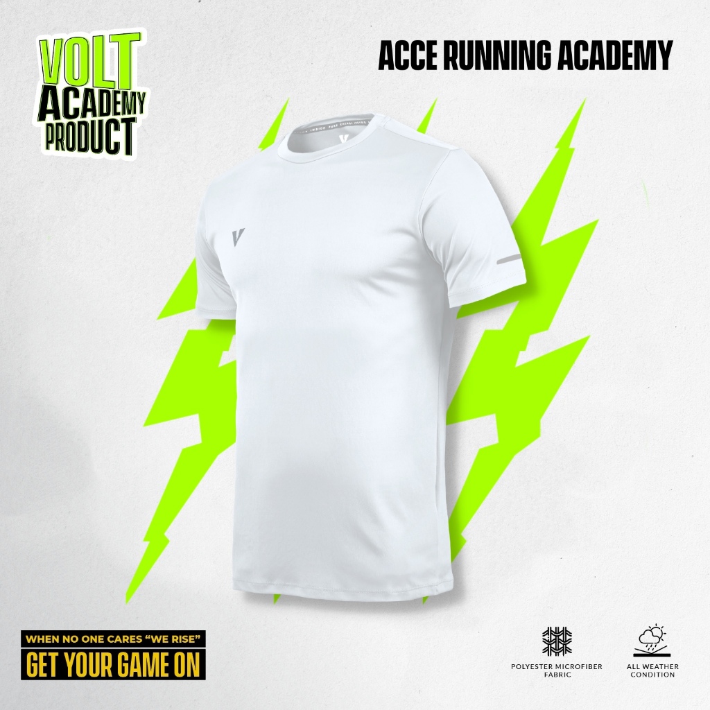 VOLT เสื้อวิ่ง เสื้อกีฬา ออกกำลังกาย สีขาว รุ่น Acce 004 Running Academy White ผ้าเบา แห้งไว ระบายอากาศ