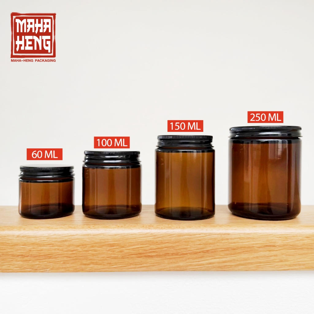 แก้วเทียนหอม โหลเทียนหอม กระปุกใส่น้ำพริก โหลแก้วสีชา 100/250ml พร้อมจัดส่ง มหาเฮง บรรจุภัณฑ์