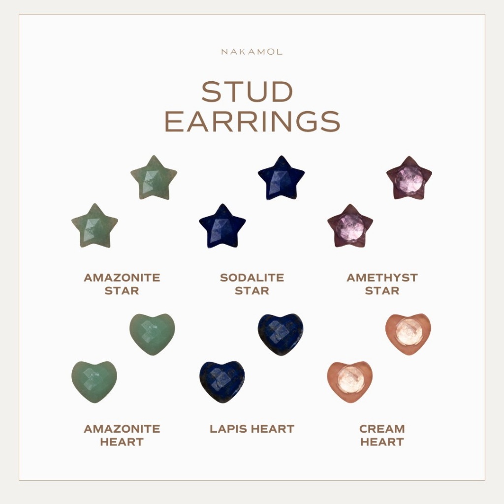 HEART & STAR STUD EARRINGS ต่างหูหินมงคล หัวใจ& ดวงดาว