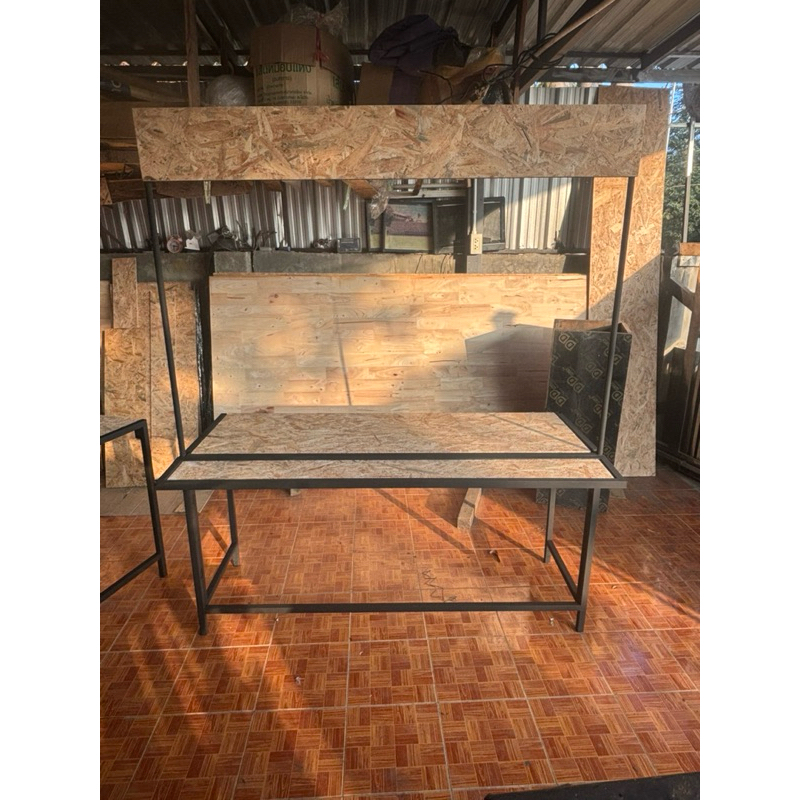 เคาน์เตอร์ขายของ โต๊ะขายของพับเก็บได้ งานเหล็กแท้ + ท็อปวาง ของไม้OSB