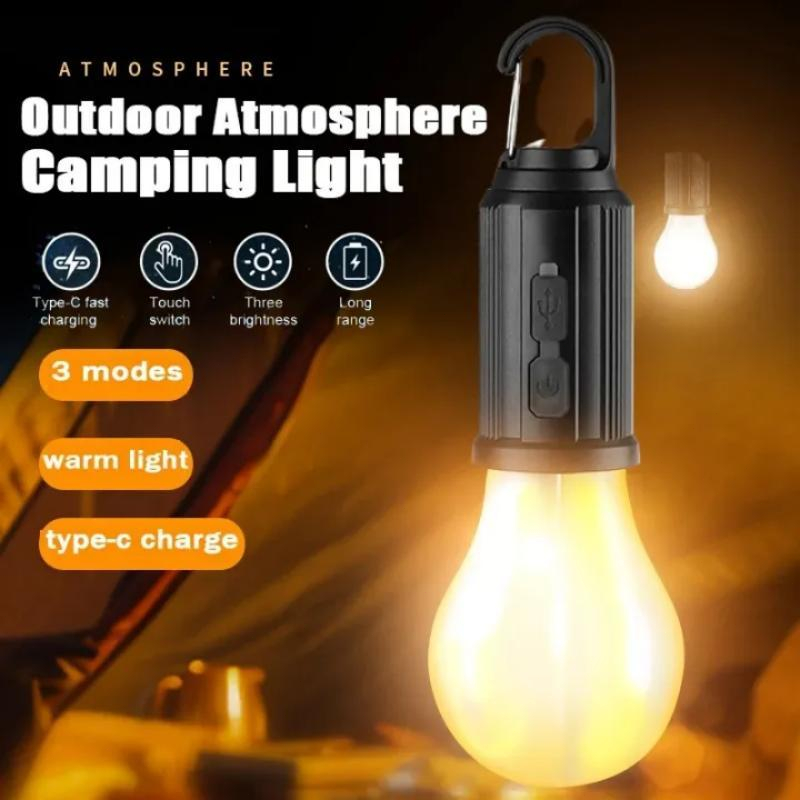 ไฟตั้งแคมป์แบบพกพา 500mAh LED Camping โคมไฟพร้อมตะขอแบบพกพา Lighg โคมไฟประเภท C ชาร์จกันน้ําสําหรับเดินป่าตกปลาใหม่