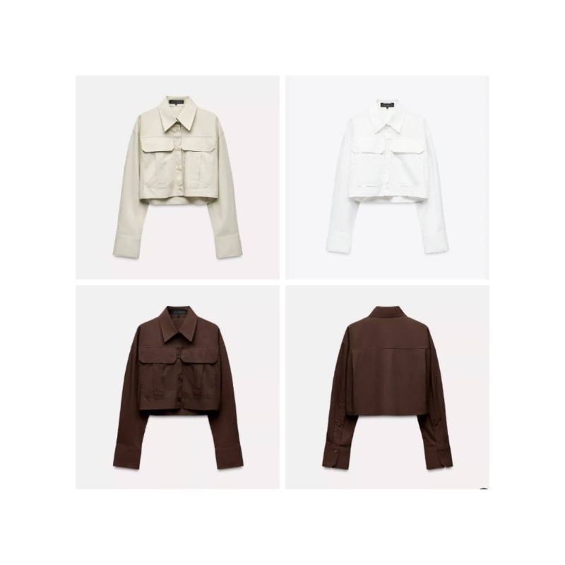 Zara​ Crop Poplin Shirt​ เสื้อเชิ้ตสั้น​ ทรงโอเวอร์​ไซส์​ เหลือสีขาว