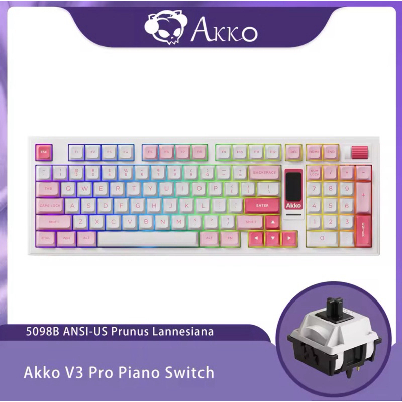 คีย์บอร์ดขนาดเต็ม Akko 5098B 100% มีบลูทูธ มีจอแสดงผล Hotswap มีไฟ RGB